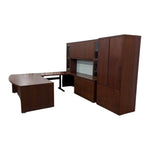 Novikoff 84″ Bowfront L-Shape Sit to Stand Desk With Hutch & Storage Cabinet