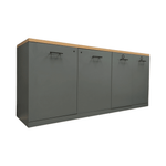 Mobilia Green 2-Door Storage 2 Trash Bin Station with Oak Top, 72x18x32