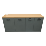 Mobilia Green 2-Door Storage 2 Trash Bin Station with Oak Top, 72x18x32