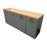 Mobilia Green 2-Door Storage 2 Trash Bin Station with Oak Top, 72x18x32