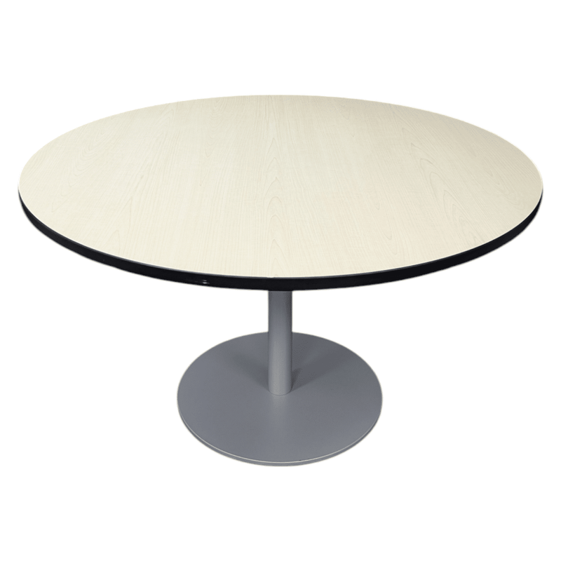 48in Round Maple Break room Table with Grey Metal Base