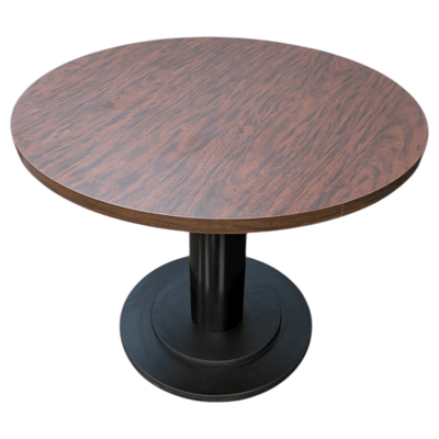 35" Round breakroom table, Mahogany Top and Black Metal Base.
