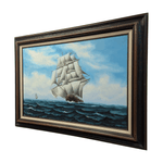 Sailing Ship Oil Painting on Canvas by M. Grant - Framed 44.5" x 32.25" - Pre-Owned