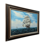 Sailing Ship Oil Painting on Canvas by M. Grant - Framed 44.5" x 32.25" - Pre-Owned
