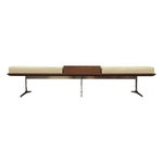 Pre-Owned Bernhardt 82in Argon Bench | Tan Leather Mahogany Wood Chrome Legs