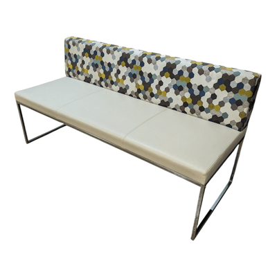 Davis Modo Bench Alabaster Vinyl Seat/Multi-Colored Fabric Back with Chrome Frame, 60x24x30