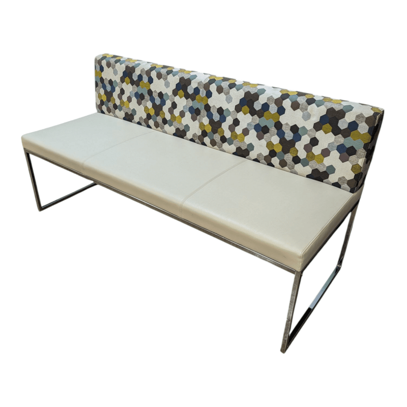 Davis Modo Bench Alabaster Vinyl Seat/Multi-Colored Fabric Back with Chrome Frame, 60x24x30