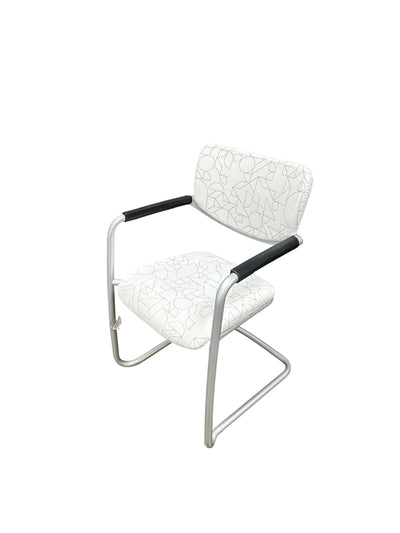 Zody Sled Base Side Chair – Grey Pattern Fabric