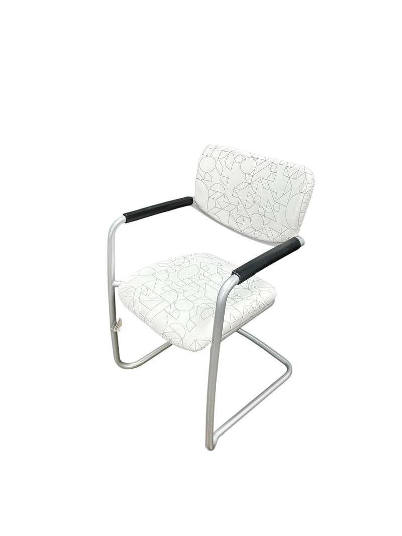 Zody Sled Base Side Chair – Grey Pattern Fabric