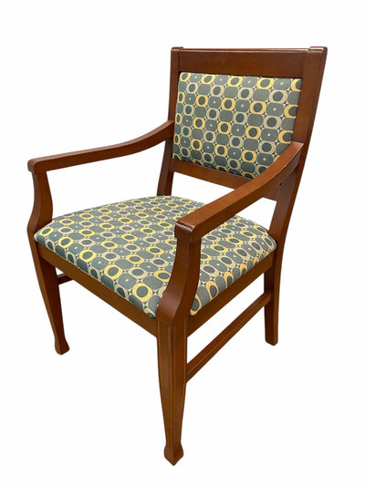 Steelcase Guest Chair – Green Fabric with Tan Circles & Walnut Frame