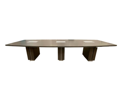 12' Boat-shape Conference Table in Sea Grey finish with power, two piece top and three bases