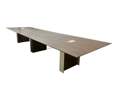 Groupe Lacasse 16' Conference table, two piece top with grey finish