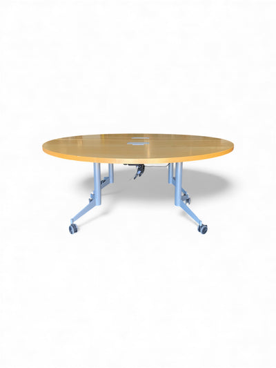 Geiger 72in Round Flex Table with power, maple finish