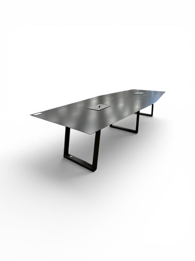 JSI 12' Boat Shape Conference Table with open loop pewter bases - powered