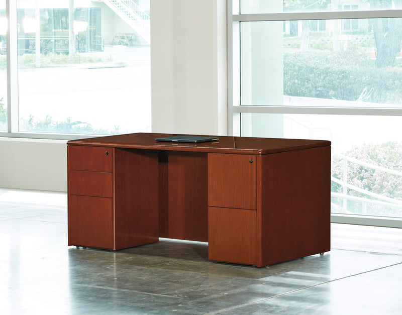 Office Star Sonoma Double Pedestal Desk 66"X30" - Office File Pedestal in Dark Cherry