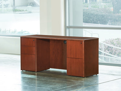 Office Star Sonoma Kneespace Credenza 66"X20" - Office Credenza in Dark Cherry