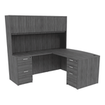 i5 Industries Reversible Bow Front L-Desk with Double Full Pedestals with 4 Door Wood Hutch (71×78)