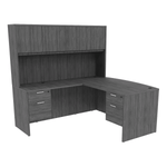 i5 Industries Reversible Bow Front L-Desk with Double Suspended Pedestals with 4 Door Wood Hutch (71×78)
