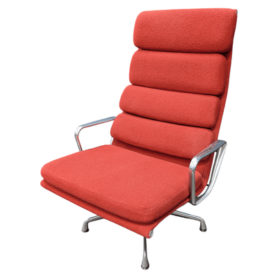 Red Herman Miller Eames Soft Pad Lounge Chair with red wool fabric and chrome frame