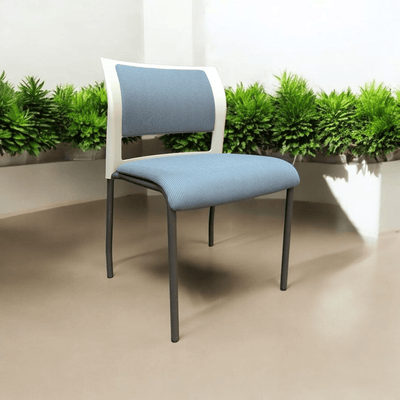 Steelcase Move Stack Chair, Grey Frame and Blue Fabric.