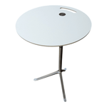 Fritz Hansen Little Friend Height Adjustable Side Table, White Top and Chrome Base.