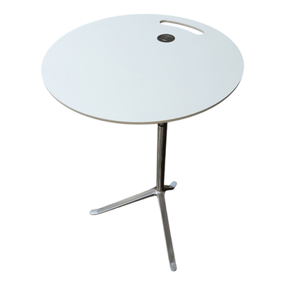 Fritz Hansen Little Friend Height Adjustable Side Table, White Top and Chrome Base.