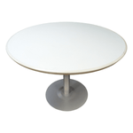 Haworth 42" Round Table, White Laminate Finish and Grey Base.