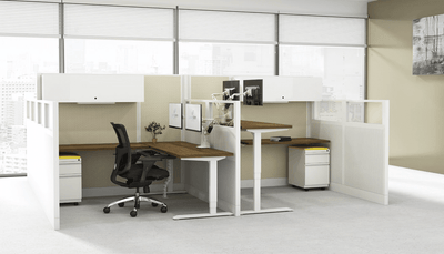 Razor System Premium Panel Workstations - 6x6 Glass Stacker | 4 Pack with Sit-Stand Technology