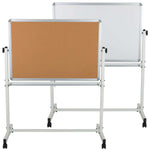 HERCULES Series 45.25"W x 54.75"H Reversible Mobile Cork Bulletin Board and White Board with Pen Tray