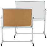 HERCULES Series 53"W x 59"H Reversible Mobile Cork Bulletin Board and White Board with Pen Tray