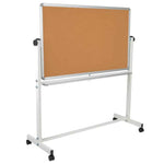 HERCULES Series 53"W x 59"H Reversible Mobile Cork Bulletin Board and White Board with Pen Tray