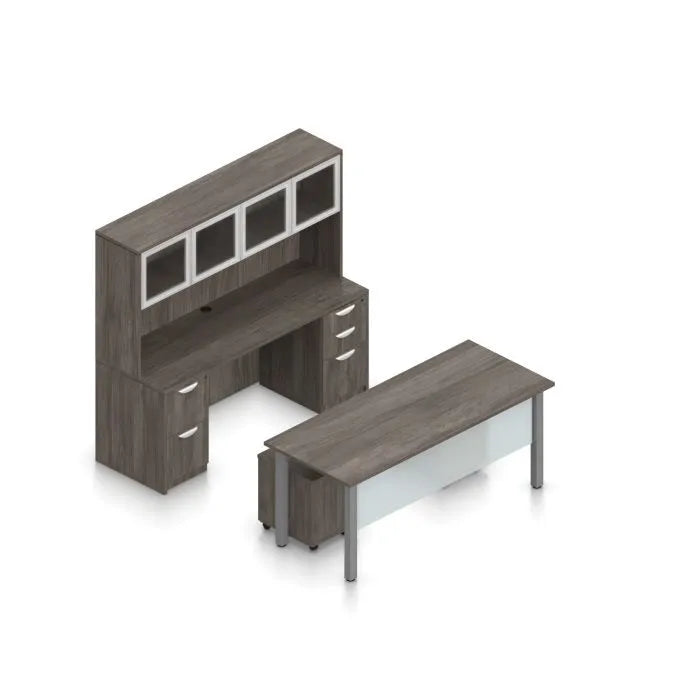 71" x 30" Rectangular Desk with Pedestals & 71" Credenza Shell | Executive Workstation System
