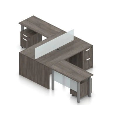 Z Shape 2-Person Office Set Artisan Grey Laminate | Complete Dual Workstation System