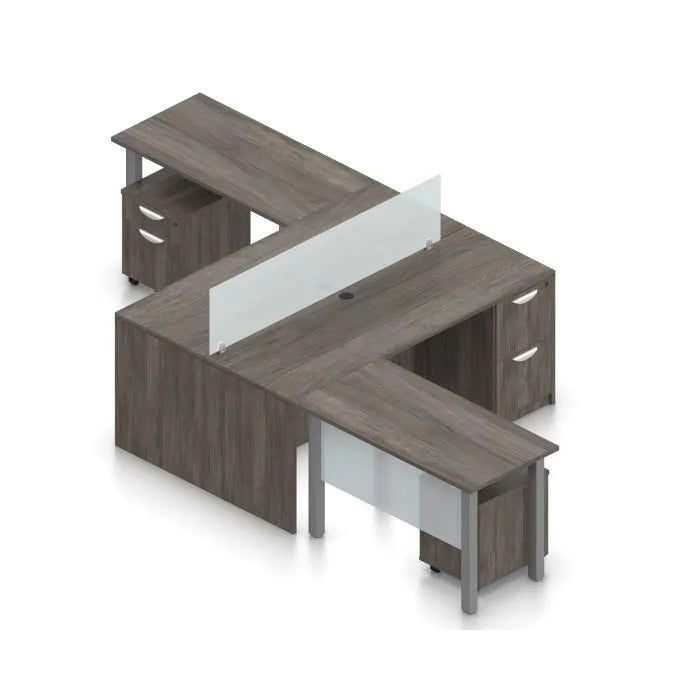 Z Shape 2-Person Office Set Artisan Grey Laminate | Complete Dual Workstation System