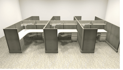 OPS2 Panel System Office Cubicles - 6x6 Complete Workstation | 6 Pack with Dual Monitors