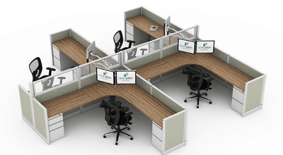 Razor System Executive Office Cubicles - 8x8 Mixed Height | 4 Pack Professional Workspace