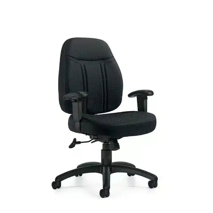 Low Back Tilter Task Chair with Adjustable Arms | Patterned Black Fabric