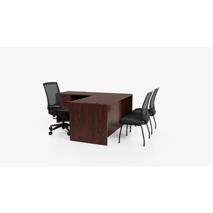 L-Shape Desk 66 Inch Complete Office Set with Task Chair and Guest Chairs | Executive Workspace Package