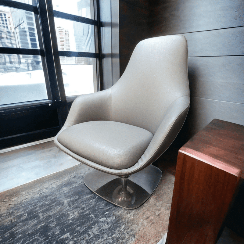 Used Grey Leather Swivel Lounge Chair
