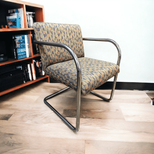 used Knoll Brno Tubular Side Chair - Multicolor Fabric and Chrome Frame Sled Base