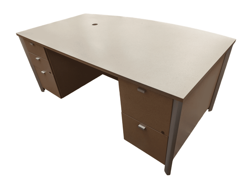 Used Lacasse Bowfront Desk, Credenza, Bs& 2 Dr Vertical File