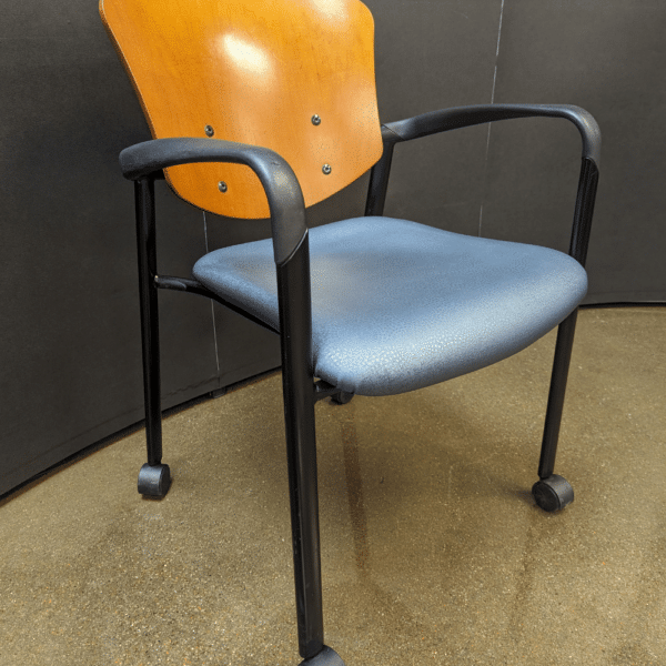 used Haworth Improv Seating – Blue Circlseat Wood Back W/ Arm & Casters