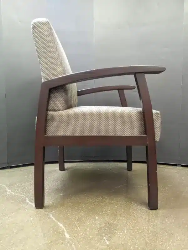Tan Fabric Side Chair / Dark Wood