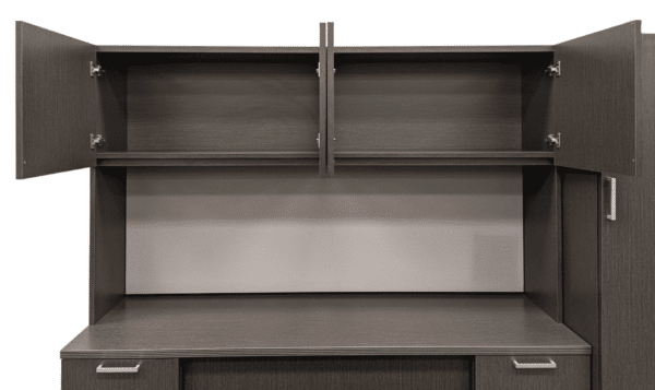 used Ofs 72×36 desk, credenza w/ hutch& stor cab – sea grey