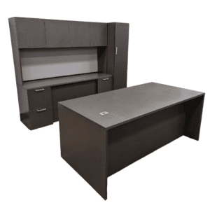 used Ofs 72×36 desk, credenza w/ hutch& stor cab – sea grey