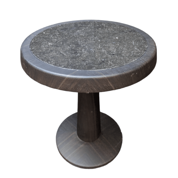 Polyform round 17 inch black granite top wood frame end table