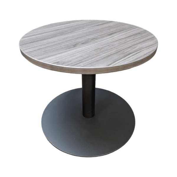 24 inch round table coastal grey with black base