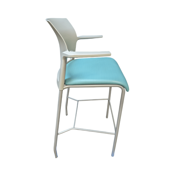 Used steelcase move stool w/ arms 490712 light blue fabric/grey back