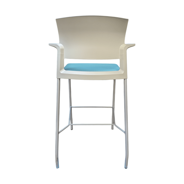 Used steelcase move stool w/ arms 490712 light blue fabric/grey back