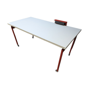 Used knoll antenna 60" mobile white top desk w/ power module, red frame/legs